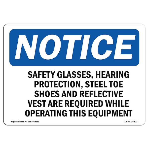 Signmission OSHA Sign, Glasses Hearing Protection Steel, 14in X 10in Plastic, 14" W, 10" H, Landscap OS-NS-P-1014-L-18202 - main